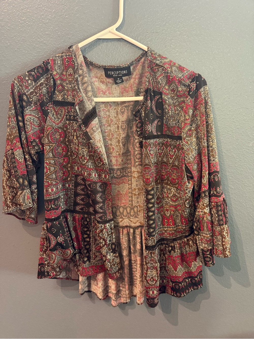 Perceptions Red and Black Paisley Open-Front Tunic